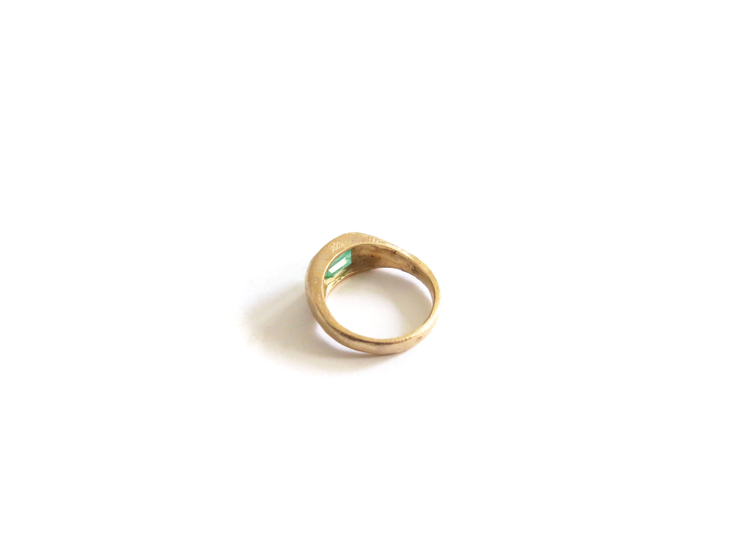 14K EMERALD + THREE DIAMOND RING