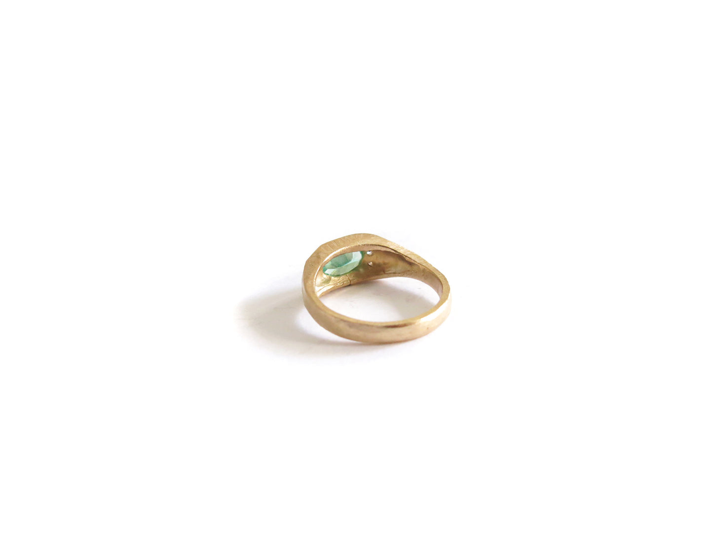 14K EMERALD + THREE DIAMOND RING