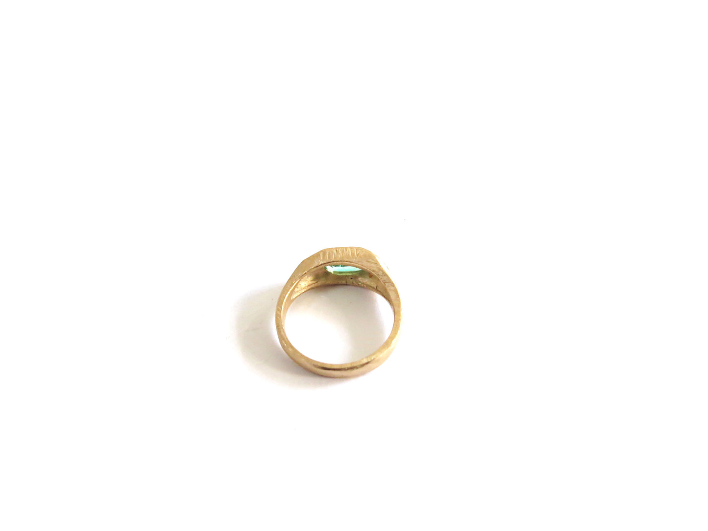 14K EMERALD + THREE DIAMOND RING