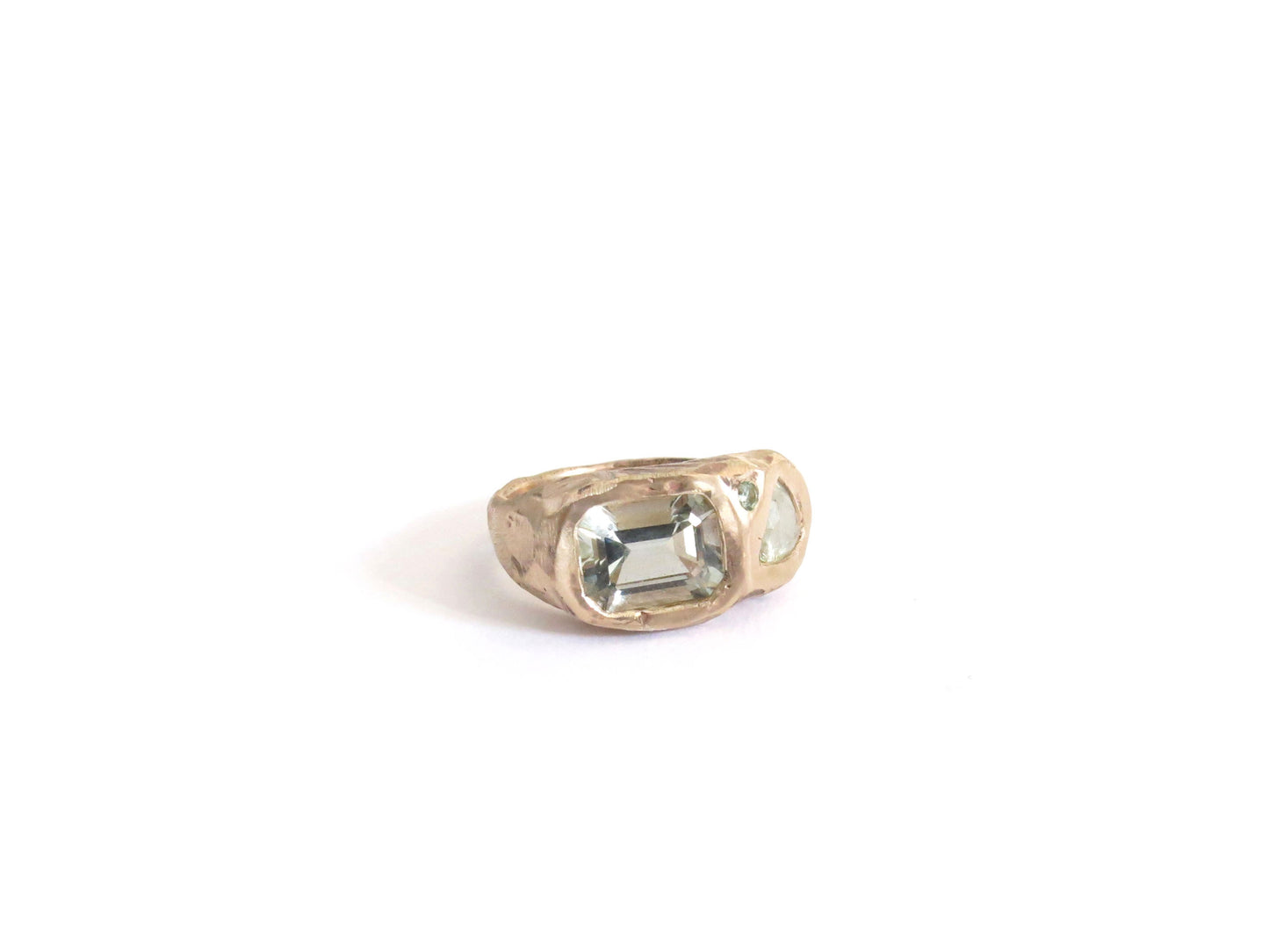 14K PRASIOLITE & SAPPHIRE & TOURMALINE RING