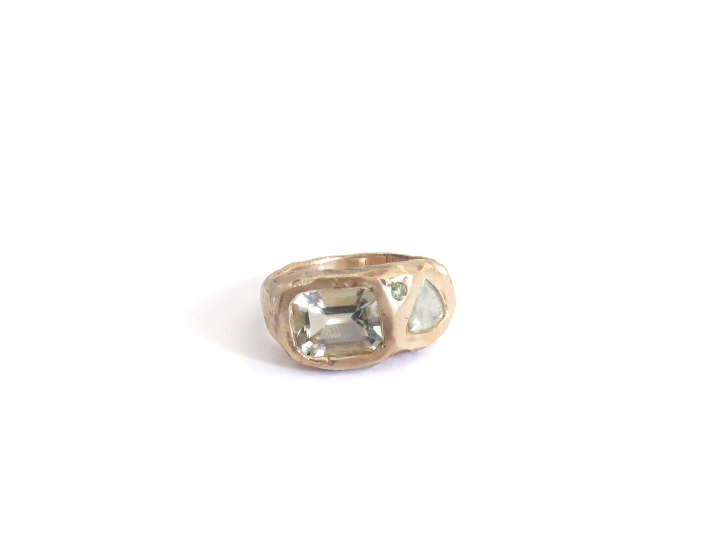 14K PRASIOLITE & SAPPHIRE & TOURMALINE RING