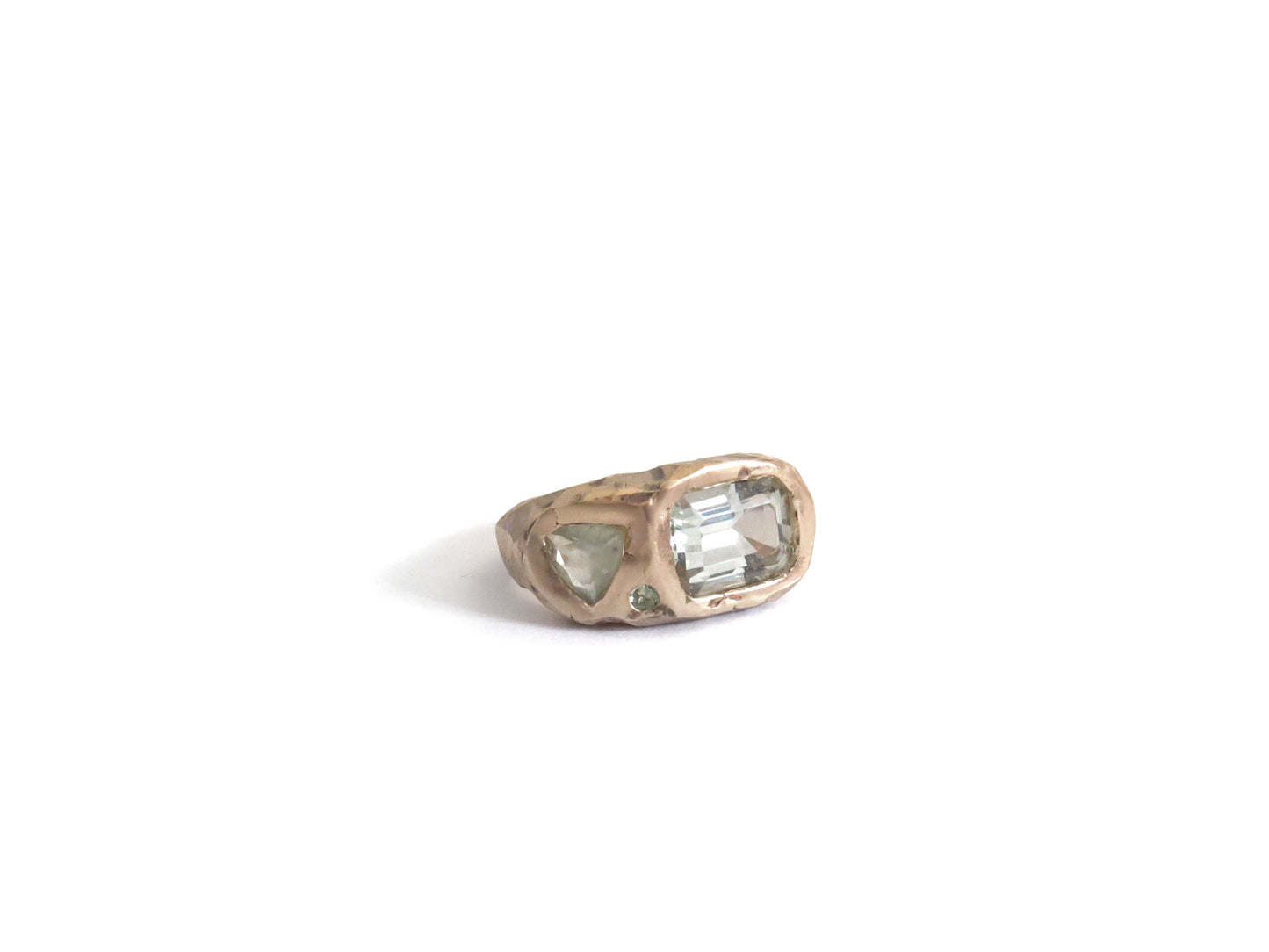 14K PRASIOLITE & SAPPHIRE & TOURMALINE RING