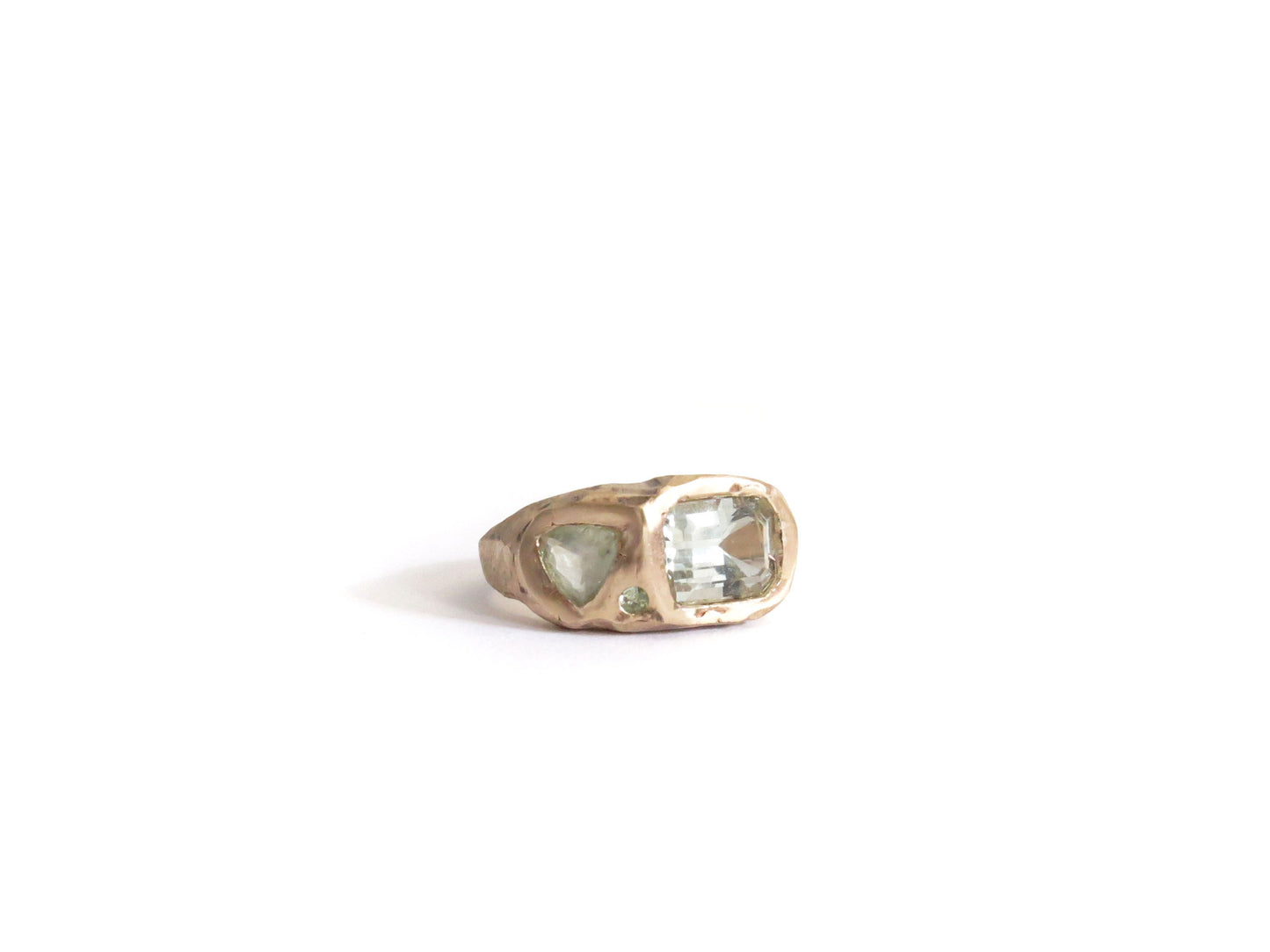 14K PRASIOLITE & SAPPHIRE & TOURMALINE RING