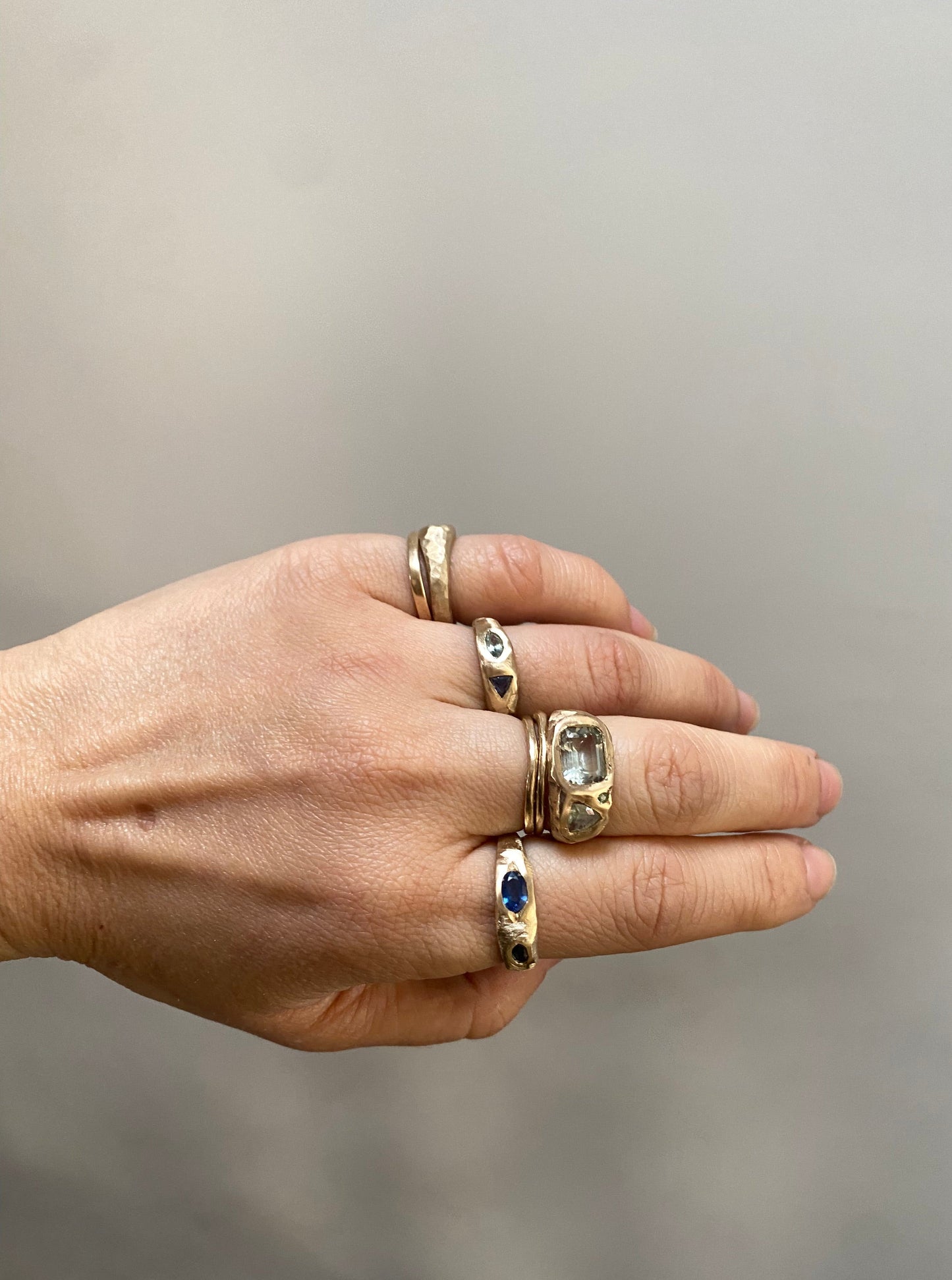 14K PRASIOLITE & SAPPHIRE & TOURMALINE RING