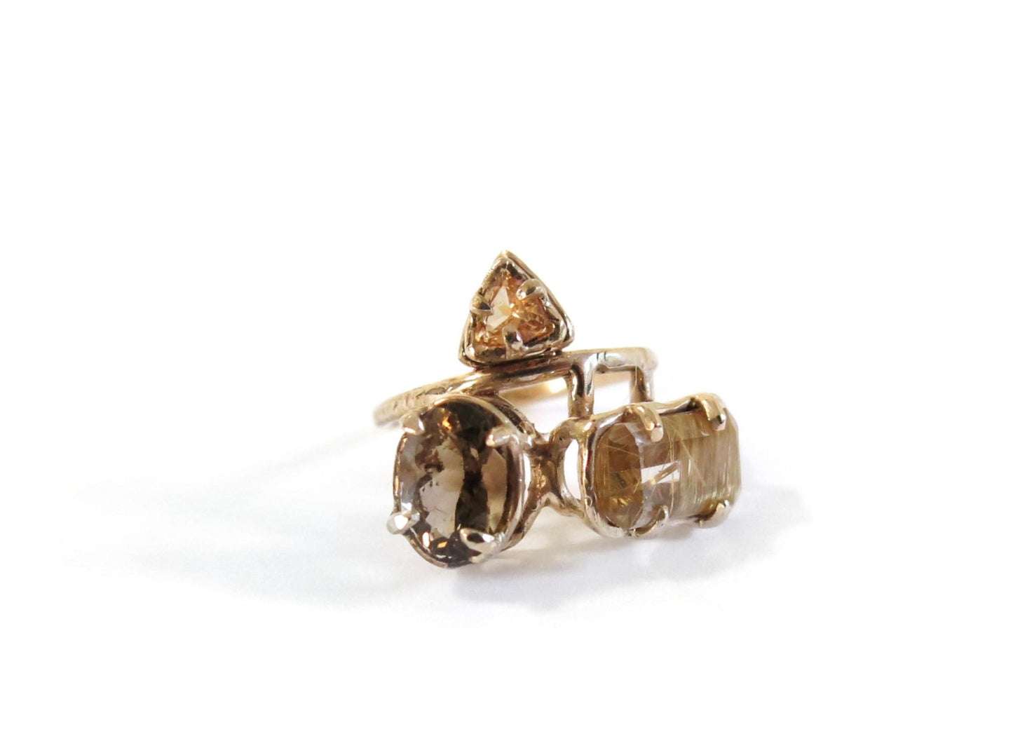 14K SMOKEY QUARTZ & SPESSARTINE GARNET & RUTILATED QUARTZ