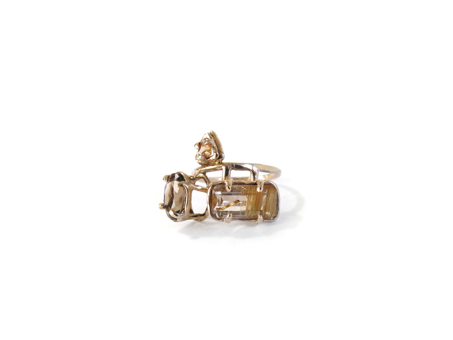 14K SMOKEY QUARTZ & SPESSARTINE GARNET & RUTILATED QUARTZ