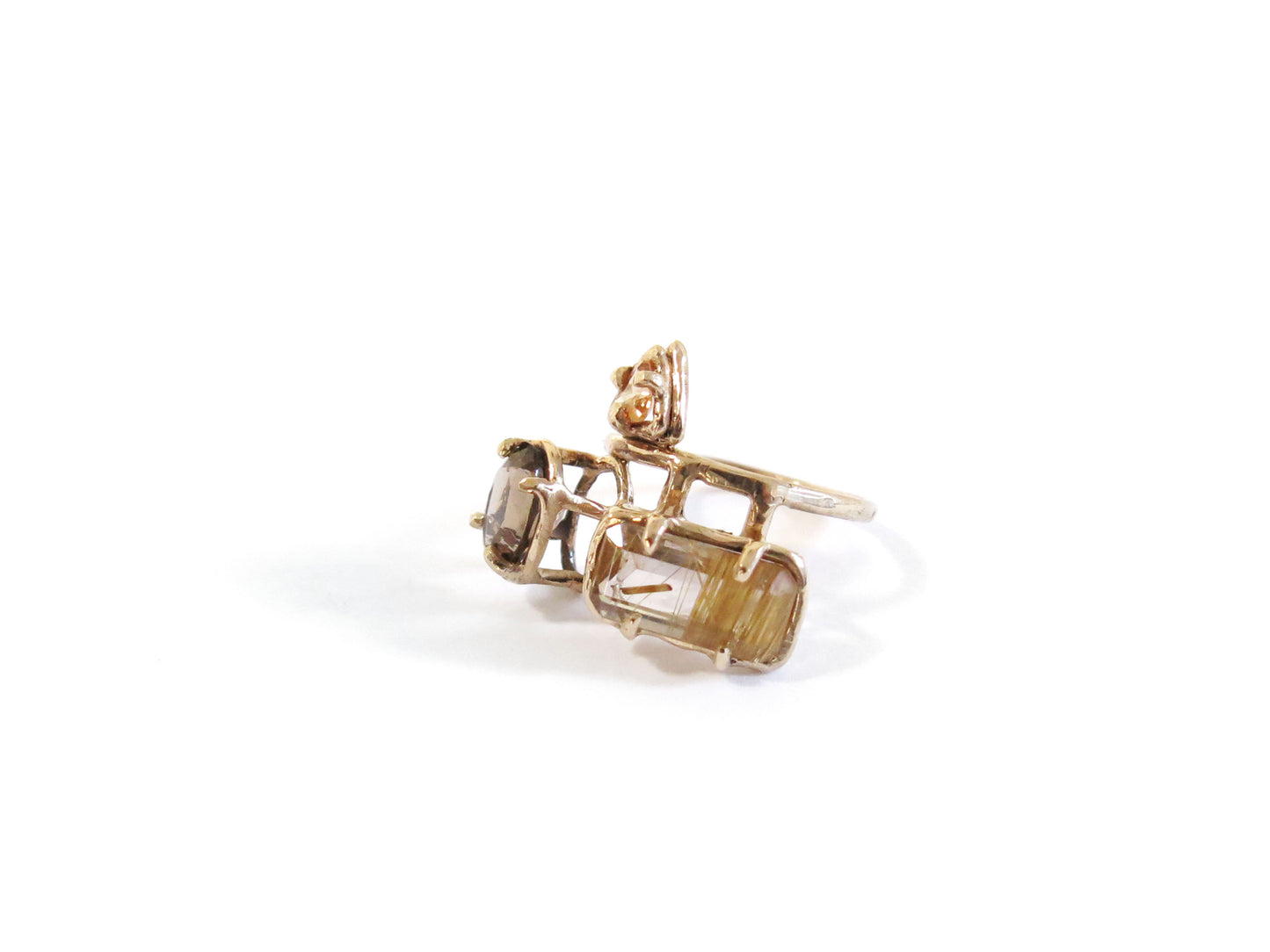 14K SMOKEY QUARTZ & SPESSARTINE GARNET & RUTILATED QUARTZ