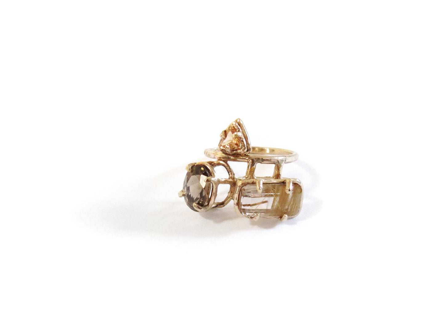 14K SMOKEY QUARTZ & SPESSARTINE GARNET & RUTILATED QUARTZ