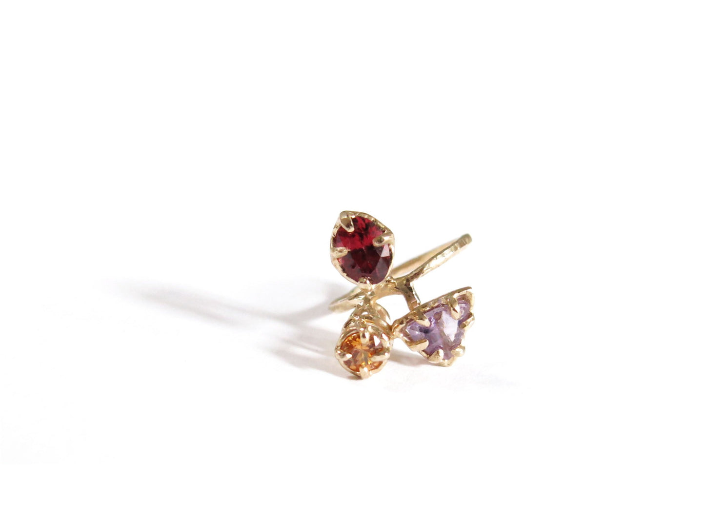 14K AMETHYST & SPESSARTINE GARNET & GARNET RING