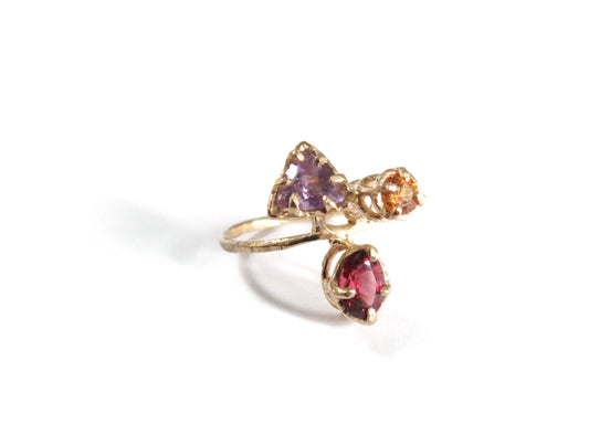 14K AMETHYST & SPESSARTINE GARNET & GARNET RING