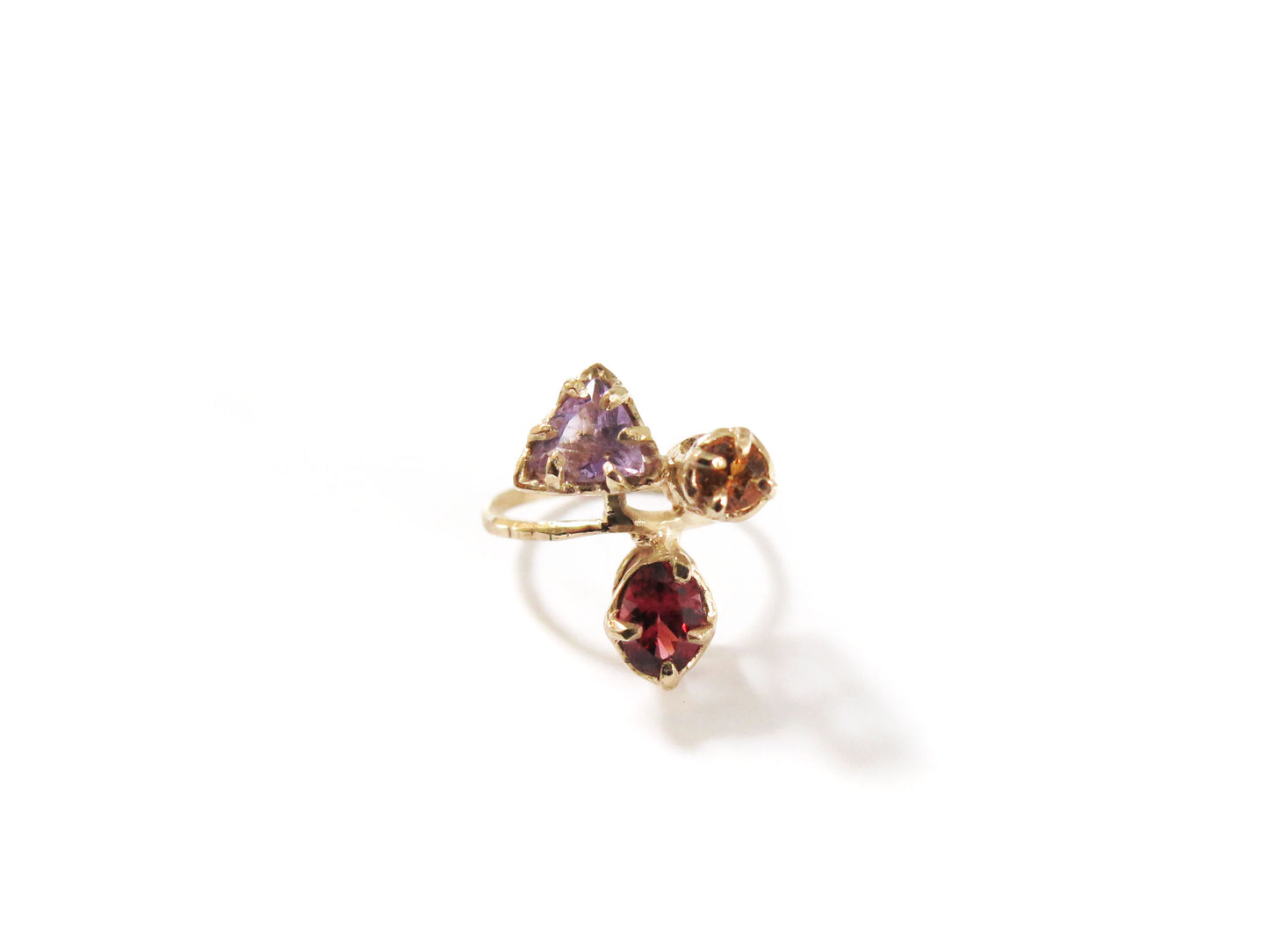 14K AMETHYST & SPESSARTINE GARNET & GARNET RING