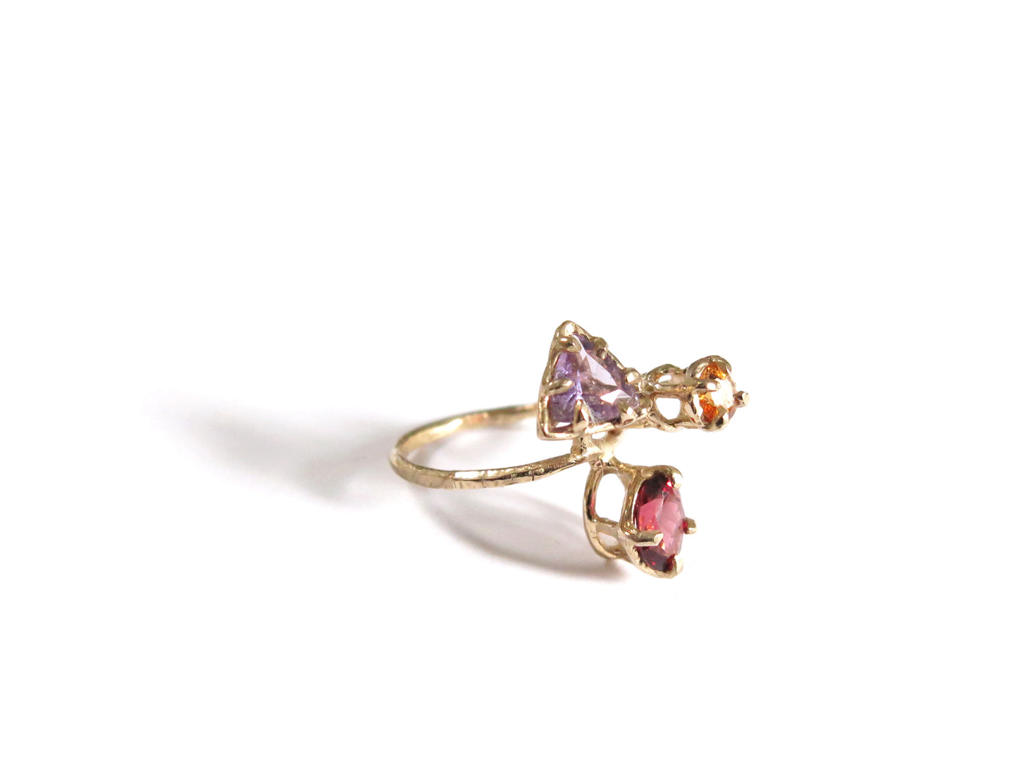 14K AMETHYST & SPESSARTINE GARNET & GARNET RING