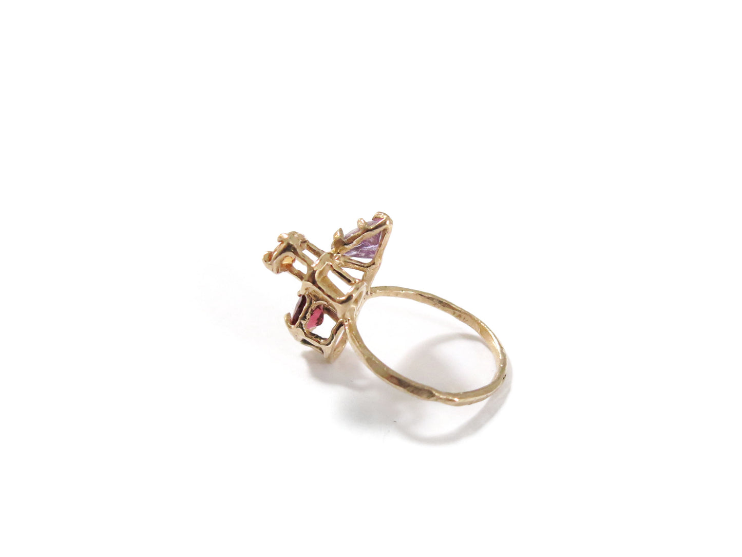 14K AMETHYST & SPESSARTINE GARNET & GARNET RING