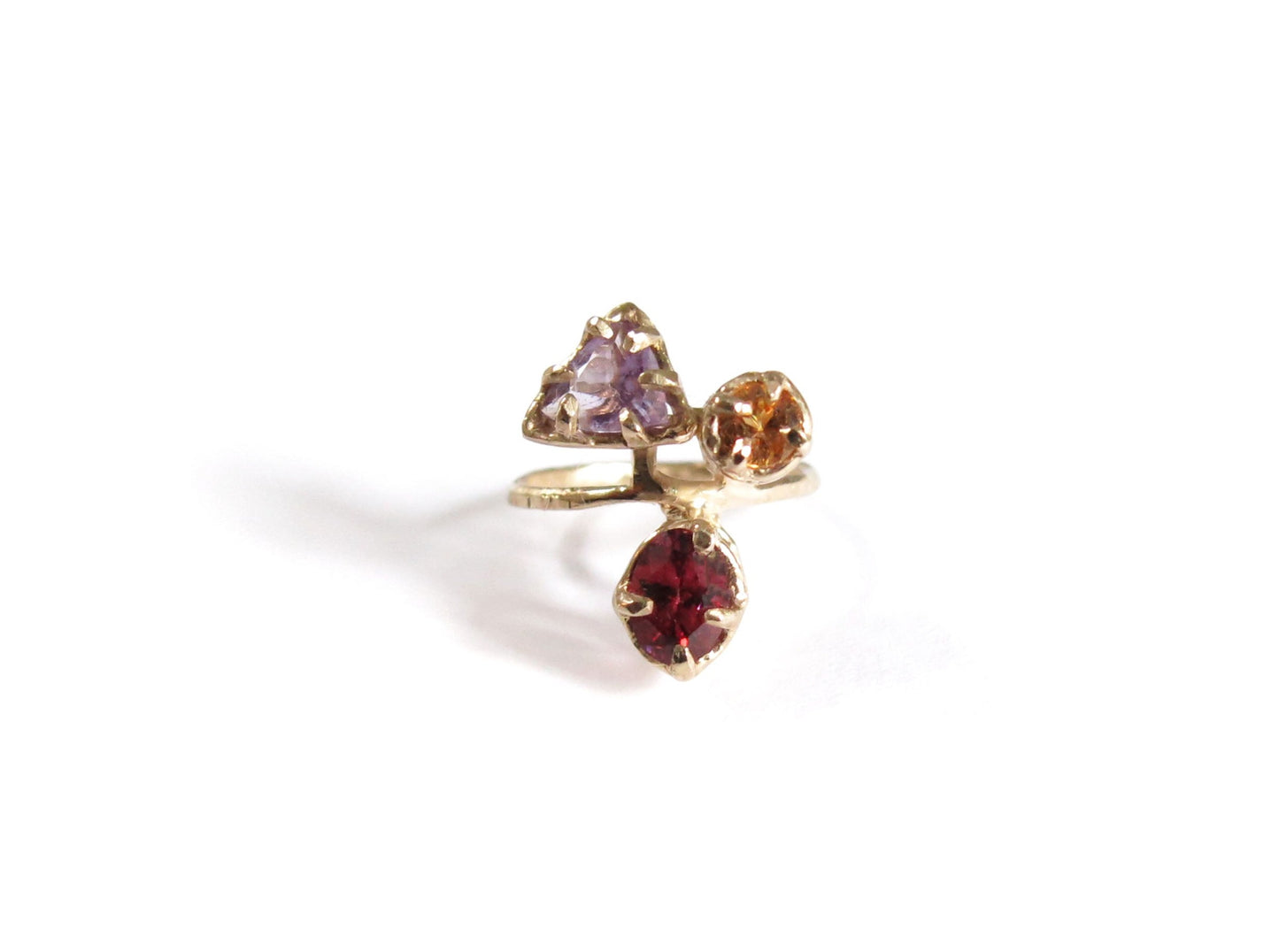 14K AMETHYST & SPESSARTINE GARNET & GARNET RING