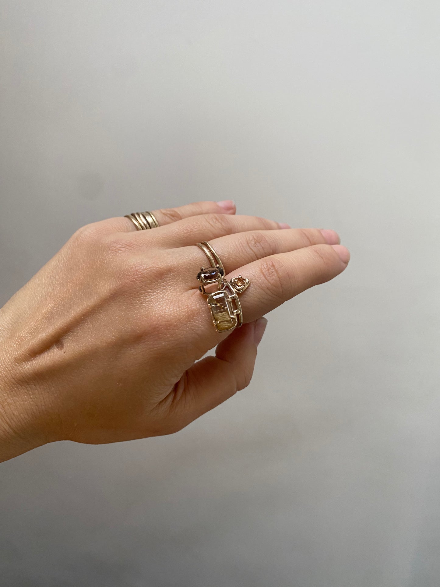 14K SMOKEY QUARTZ & SPESSARTINE GARNET & RUTILATED QUARTZ