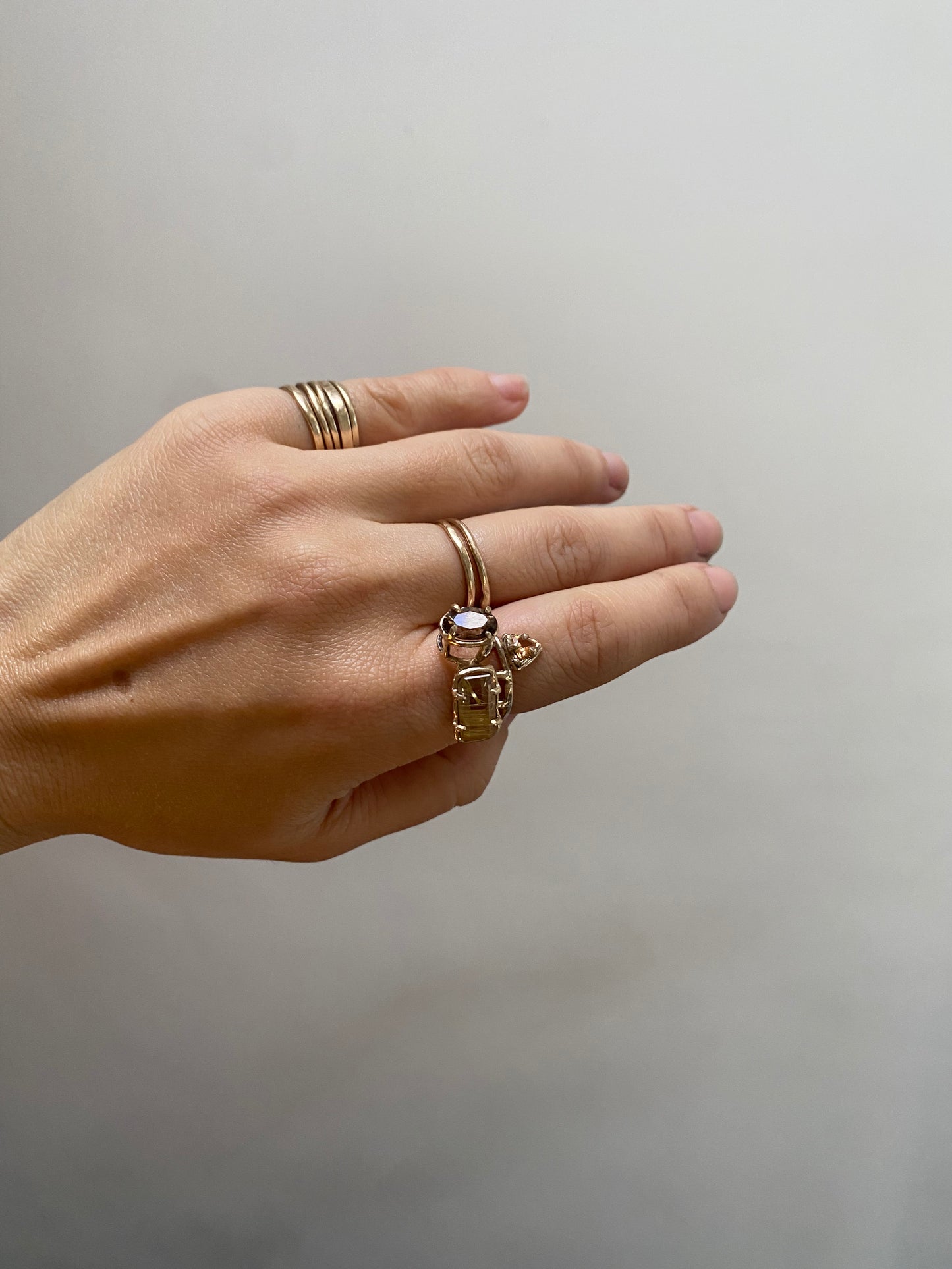 14K SMOKEY QUARTZ & SPESSARTINE GARNET & RUTILATED QUARTZ