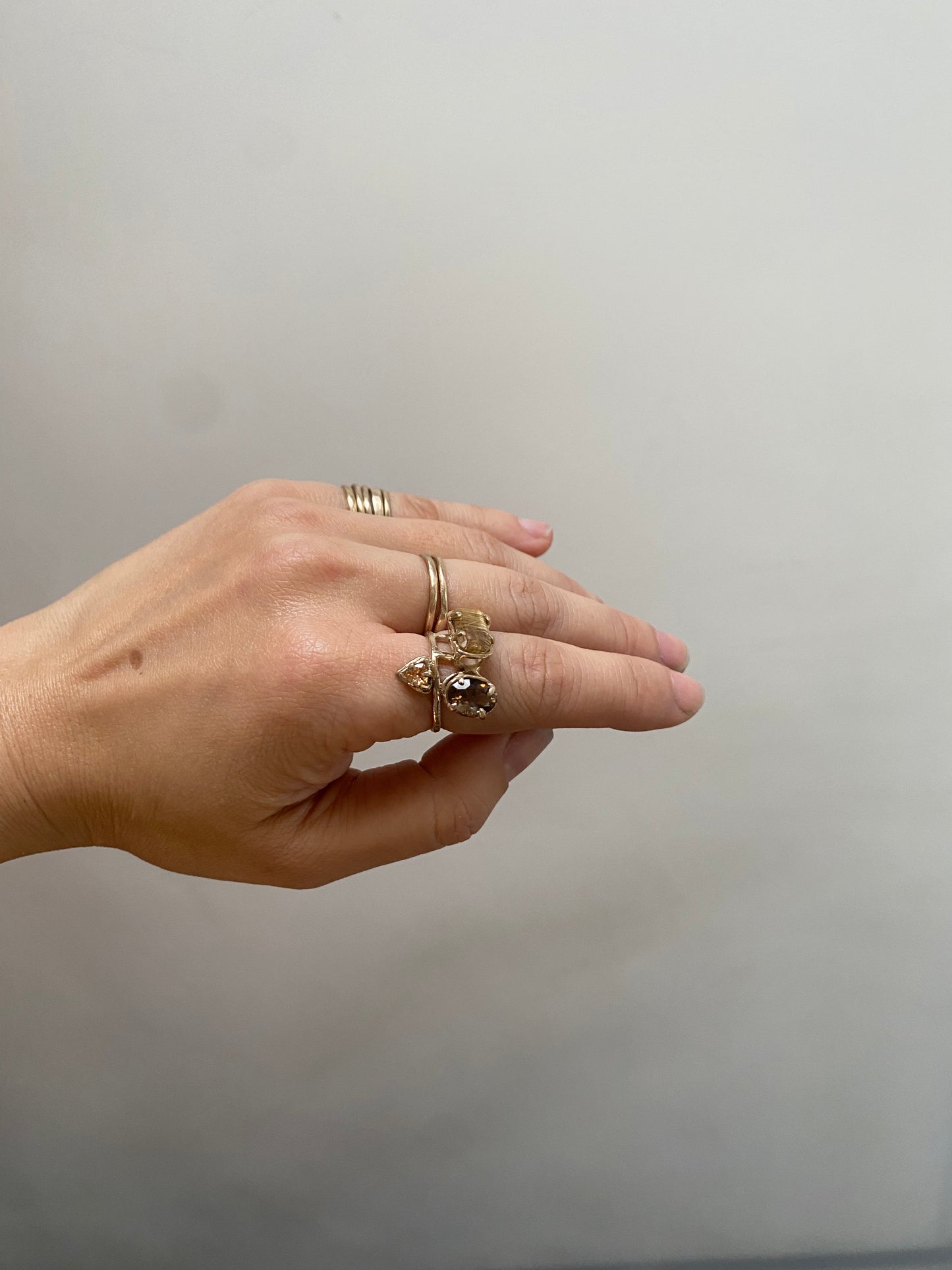 14K SMOKEY QUARTZ & SPESSARTINE GARNET & RUTILATED QUARTZ
