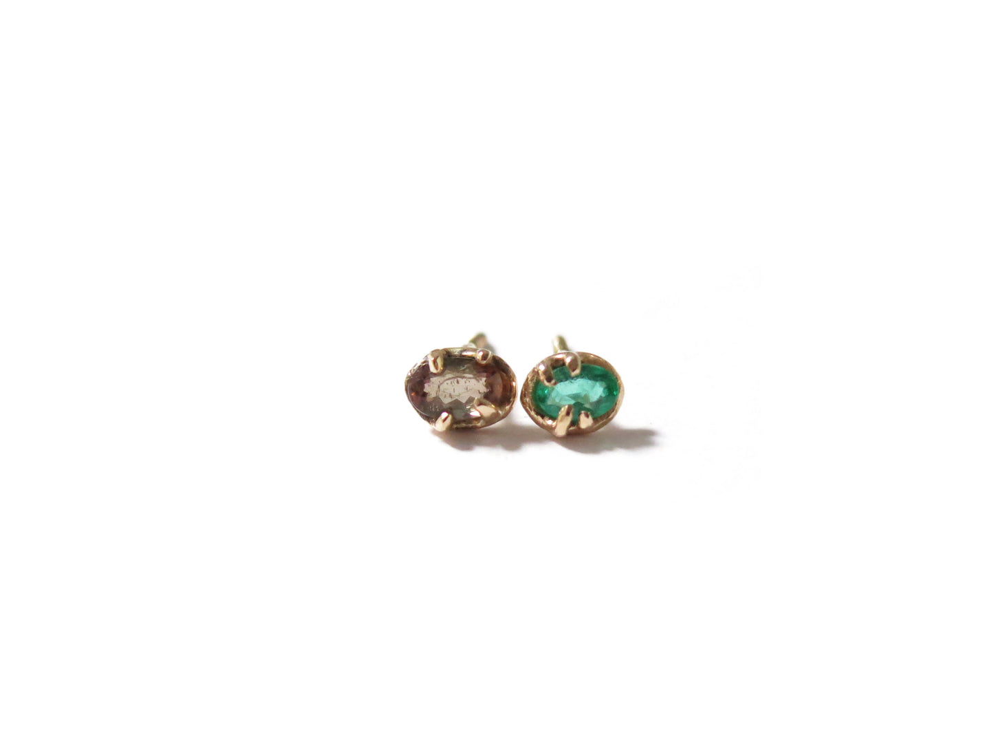 14K EMERALD + ANDALUSITE EARRINGS
