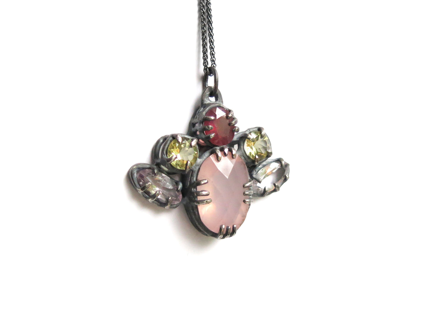 ROSE QUARTZ + PINK SAPPHIRE + LEMON QUARTZ + AMETHYST PENDANT