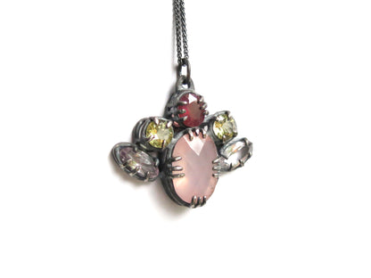 ROSE QUARTZ + PINK SAPPHIRE + LEMON QUARTZ + AMETHYST PENDANT