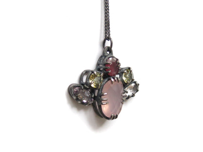 ROSE QUARTZ + PINK SAPPHIRE + LEMON QUARTZ + AMETHYST PENDANT