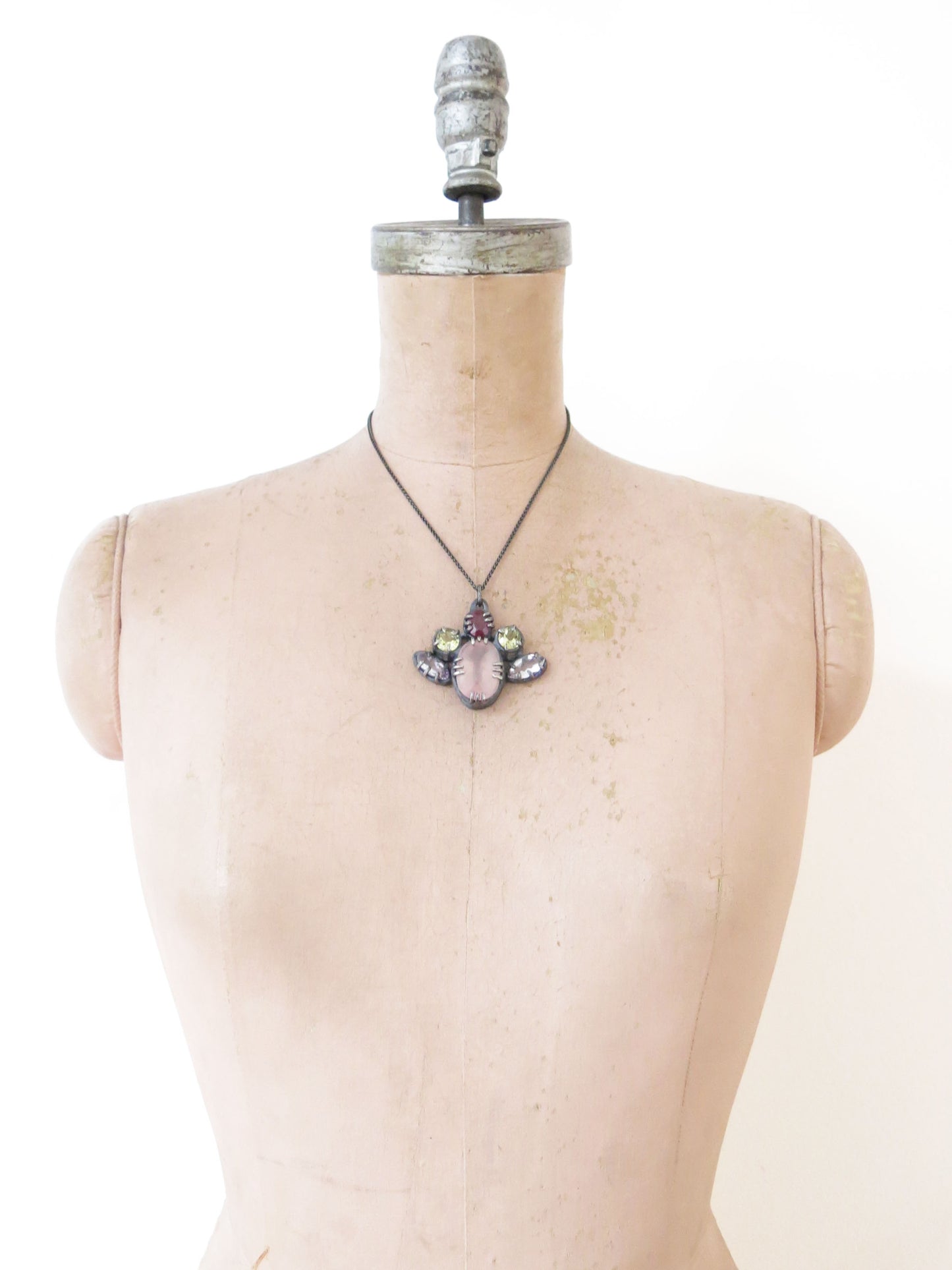 ROSE QUARTZ + PINK SAPPHIRE + LEMON QUARTZ + AMETHYST PENDANT