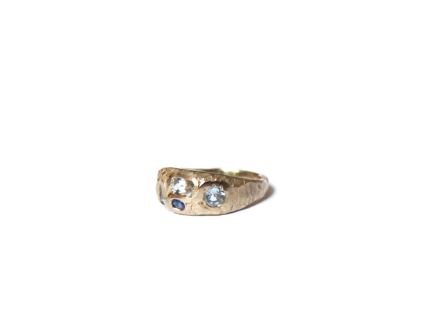 14K SAPPHIRES & AQUAMARINE & BLUE DIAMONDS RING