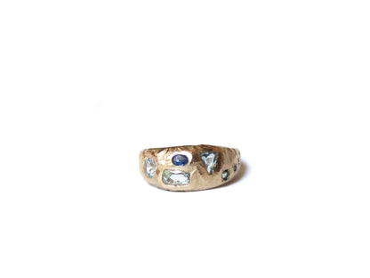 14K SAPPHIRES & AQUAMARINE & BLUE DIAMONDS RING