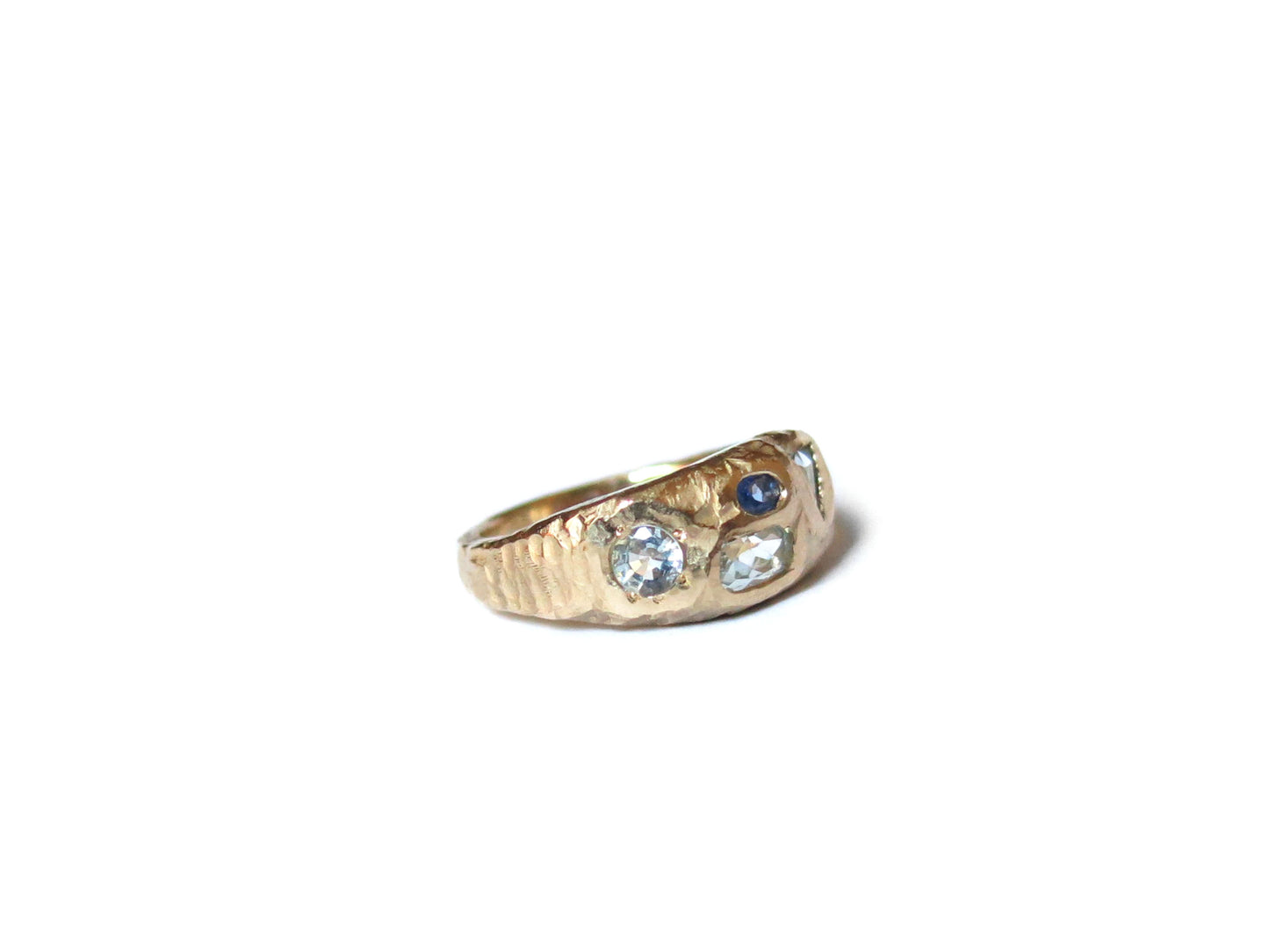 14K SAPPHIRES & AQUAMARINE & BLUE DIAMONDS RING