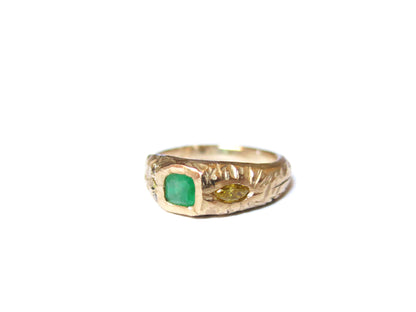 14K EMERALD & YELLOW DIAMONDS RING