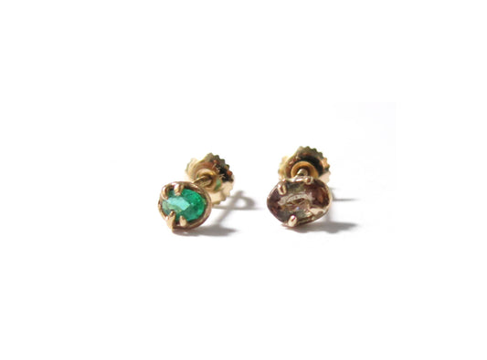 14K EMERALD + ANDALUSITE EARRINGS